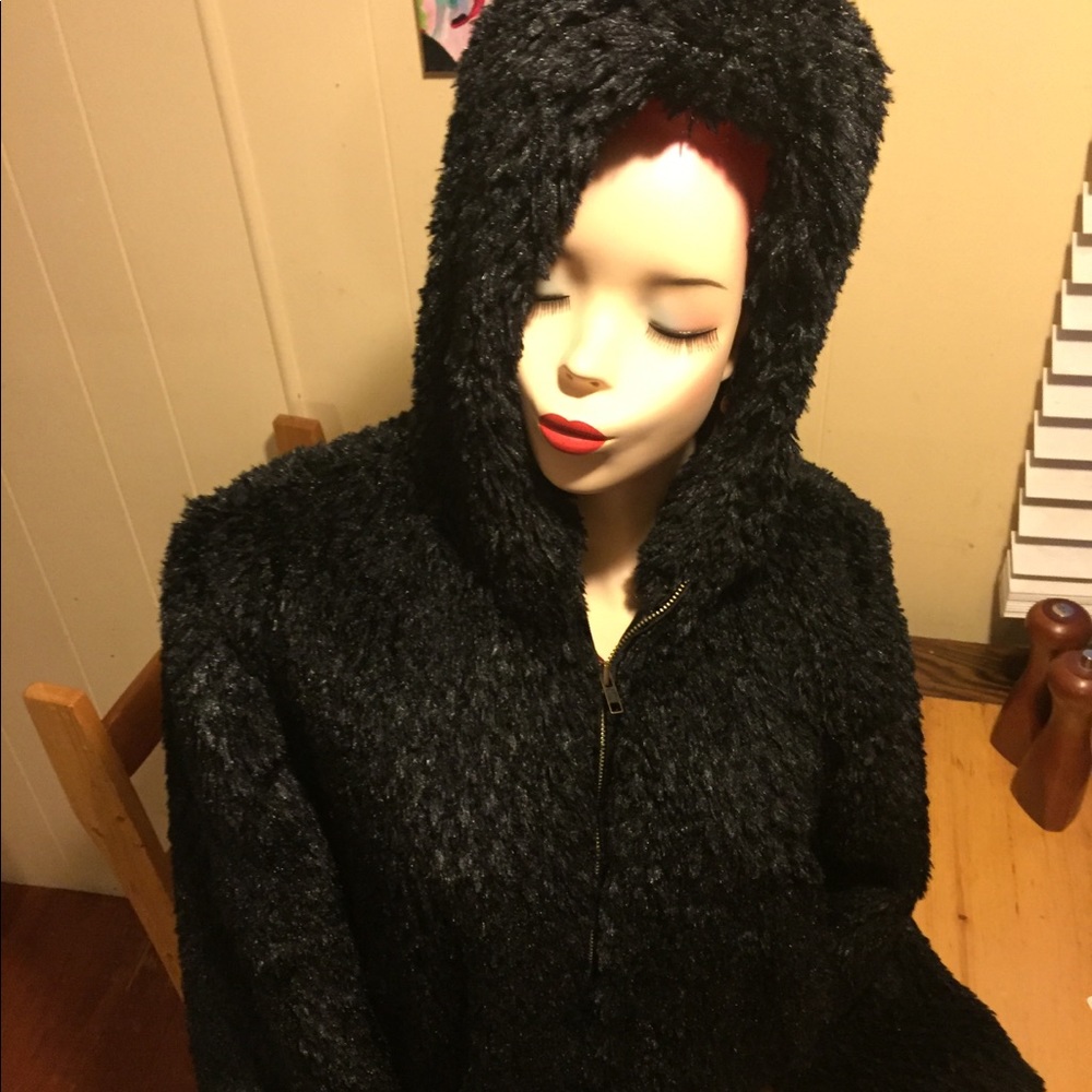 Alpine Studios black hooded faux fur jacket